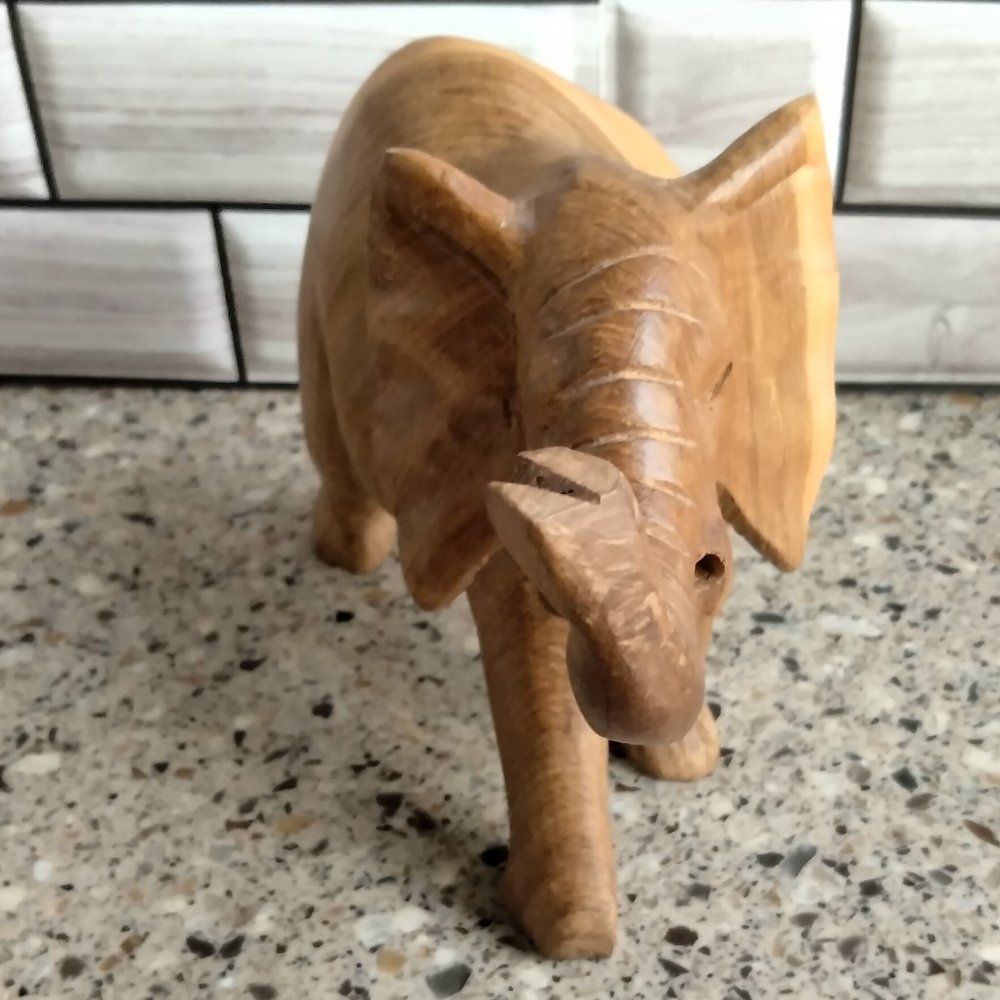 Vintage Hand Carved Solid Wood Elephant Statue - Picture 2 of 6